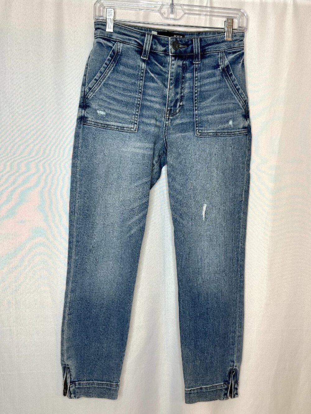 Kut from the Kloth Reese Ankle Straight Leg Jeans, Size 2 Distressed Zip Ankle
